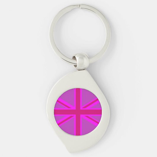 Roze Fuchsia Union Jack Vlagontwerp Sleutelhanger (Voorkant)