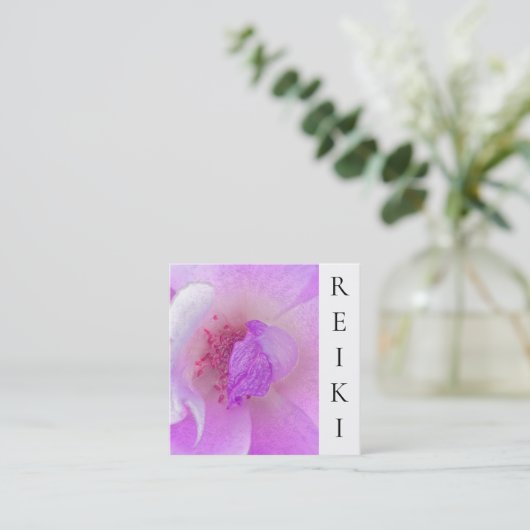 *~* Roze Fuchsia Violet Roos Floral Yoga Reiki Vierkante Visitekaartje (Staand voorkant)