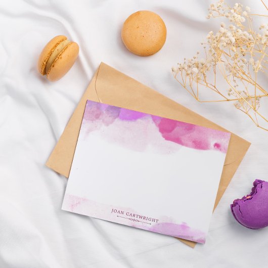 Roze Fuchsia Violet Waterverf Jouw naam toevoegen Notitiekaartje