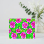 Roze Fuchsia Waterverf Roos Patroon Briefkaart (Staand voorkant)