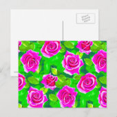 Roze Fuchsia Waterverf Roos Patroon Briefkaart (Voorkant / Achterkant)