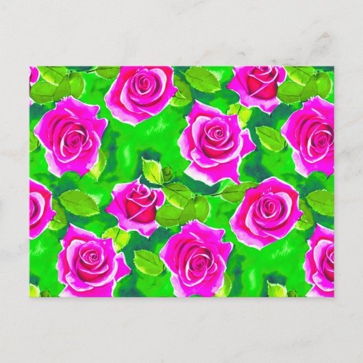 Roze Fuchsia Waterverf Roos Patroon Briefkaart (Voorkant)