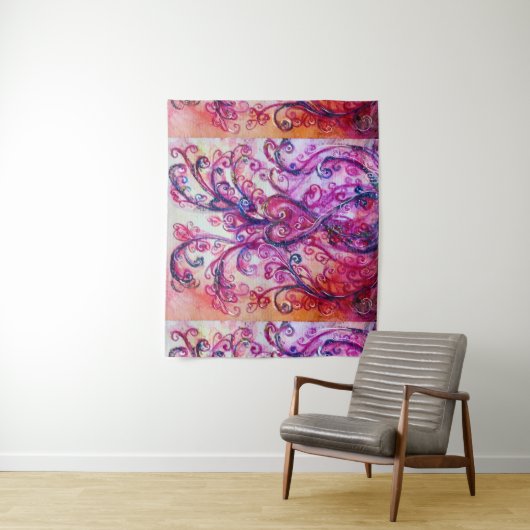 ROZE FUCHSIA WHIMSELIJKE KRULLEN MET HART WANDKLEED (In situ)