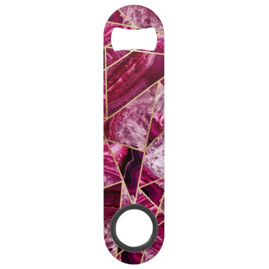 Roze Fuchsia White Agate Gold Geometric Monogram Speed Flessenopener (Achterkant)