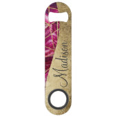 Roze Fuchsia White Agate Gold Geometric Monogram Speed Flessenopener (Voorkant)