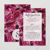 Roze Fuchsia White Agate Gold Geometric Triangles Informatiekaartje (Voorkant / Achterkant)
