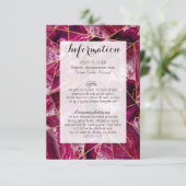 Roze Fuchsia White Agate Gold Geometric Triangles Informatiekaartje (Staand voorkant)
