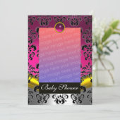 ROZE FUCHSIA WIT DAMAST BABYSHOWER MONOGRAAF KAART (Staand voorkant)