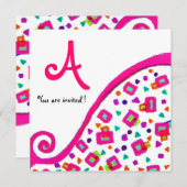 ROZE FUCHSIA WITTE ABSTRACT DECO VIERKANTE MONOGRA KAART (Voorkant / Achterkant)