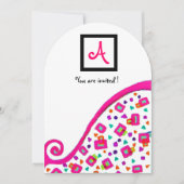 ROZE FUCHSIA WITTE ABSTRACTE DECO VIERKANTE MONOGR KAART (Voorkant)