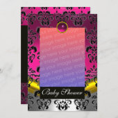 ROZE FUCHSIA WITTE DAMAST BABYSYMPOSIUM MONOGRAM KAART (Voorkant / Achterkant)