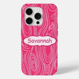 Roze Fuchsia Woodgrain Patroon Gepersonaliseerde i iPhone 15 Pro Case