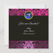 ROZE FUCHSIA ZWART DAMAST MONOGRAM, blauwe saffier Kaart (Achterkant)
