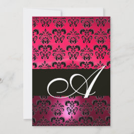 ROZE FUCHSIA  ZWART  DAMAST MONOGRAM ,helder wit Kaart