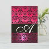ROZE FUCHSIA ZWART DAMAST MONOGRAM ,helder wit Kaart (Staand voorkant)