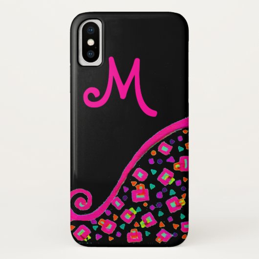 ROZE FUCHSIA ZWARTE ABSTRACTE DECO MONOGRAM Case-Mate iPhone CASE (Achterkant)