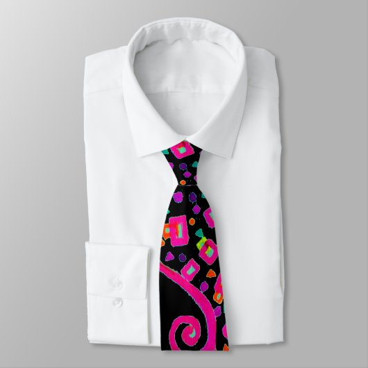 ROZE FUCHSIA ZWARTE ABSTRACTE DECO STROPDAS (Gebonden)