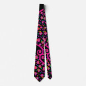 ROZE FUCHSIA ZWARTE ABSTRACTE DECO STROPDAS (Voorkant)