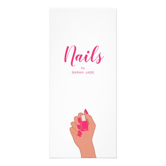 Roze Fuchsiakleurige Moderne Hand Nagelsalon Prijs Reclamekaart (Voorkant)