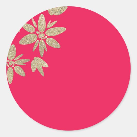 Roze fuchsievloeistof met gouden vonken ronde sticker (Voorkant)