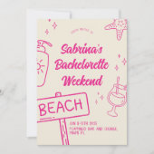 Roze Fun Beach Meisjesuitje Weekend Uitnodiging (Voorkant)