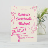 Roze Fun Beach Meisjesuitje Weekend Uitnodiging (Staand voorkant)
