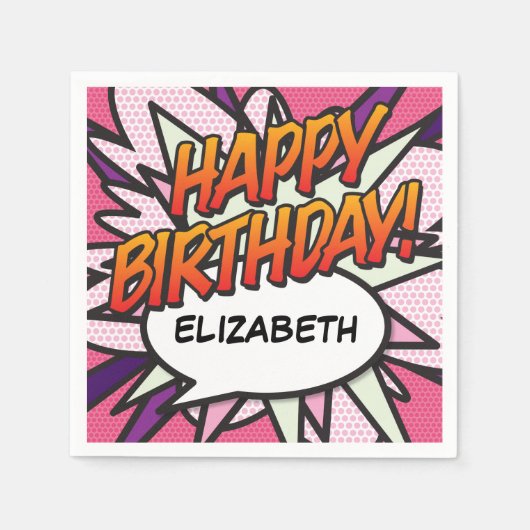 Roze Fun GEFELICITEERD Verjaardag Persoonlijk Servet (Voorkant)