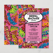 Roze Fun Moderne Bruiloft Comic Book Uitnodiging Briefkaart (Voorkant / Achterkant)