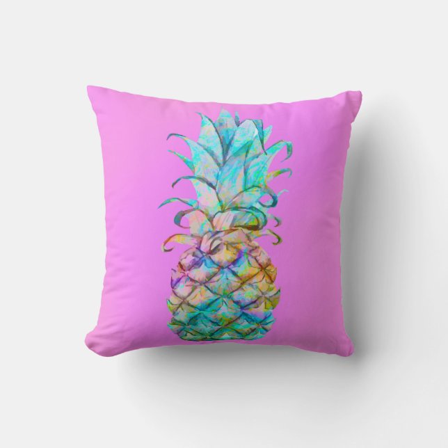 Roze Fun Tropische Ananas Kleurspatten Kussen (Voorkant)