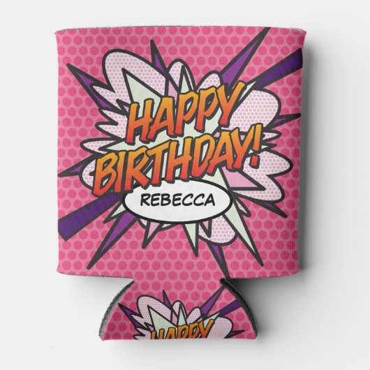 Roze Fun VERJAARDAG Persoonlijk Blikjeskoeler (Voorkant)