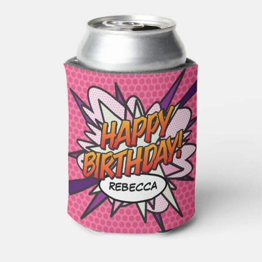 Roze Fun VERJAARDAG Persoonlijk Blikjeskoeler (Blikje Achterkant)