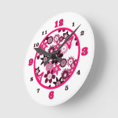 Roze Funky Bloemen Ronde Klok (Hoek)