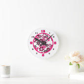 Roze Funky Bloemen Ronde Klok (Huis)