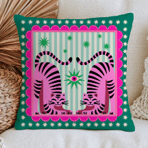 Roze funky tijgers op groene maximalistische dopam