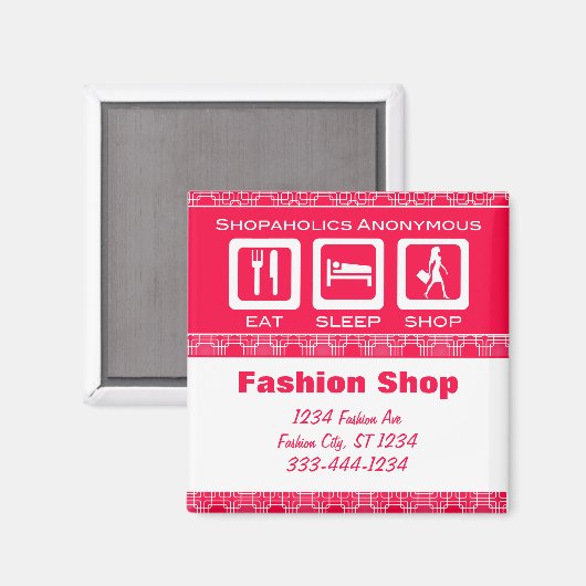 Roze Funny Shopaholic Eat Sleep Shop Promotie Magneet (Voorkant / Achterkant)