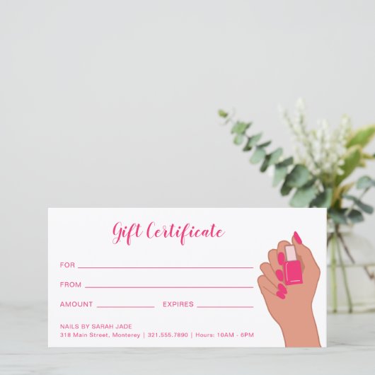Roze Fuschia Modern Nail Salon Gift Certificate (Staand voorkant)