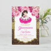 Roze Fuschia Schattige Meisje Quinceañera Rustiek  Kaart (Staand voorkant)