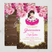 Roze Fuschia Schattige Meisje Quinceañera Rustiek  Kaart (Voorkant / Achterkant)
