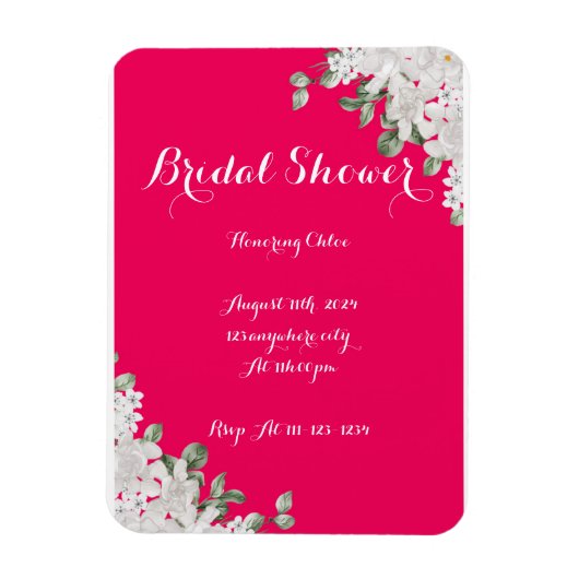 roze fushia bruids douche uitnodiging magneet (Verticaal)