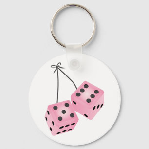 Roze Fuzzy Dice Sleutelhanger