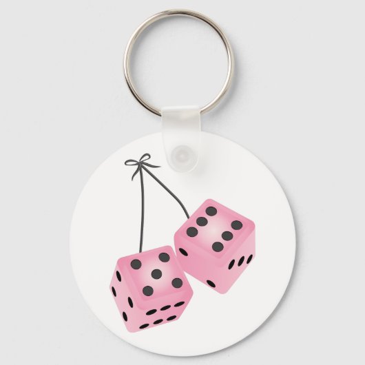 Roze Fuzzy Dice Sleutelhanger (Voorkant)