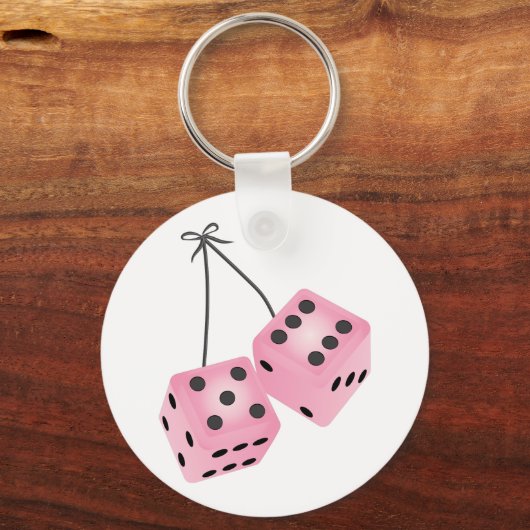 Roze Fuzzy Dice Sleutelhanger (Voorkant)