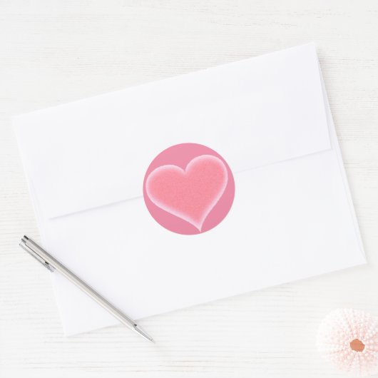 Roze Fuzzy Hart  Ronde Sticker (Envelop)