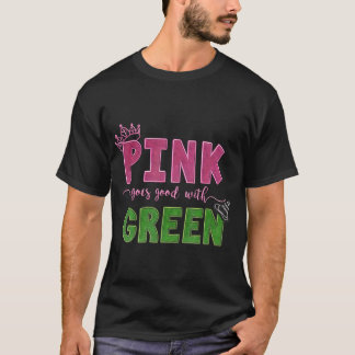Roze gaat goed met groen t-shirt