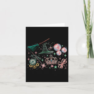 Roze gaat goed met groene grappige Halloween-heks Kaart