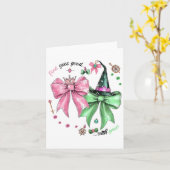 Roze gaat goed met groene grappige Halloween-heks Kaart (Gele Bloem)