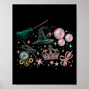 Roze gaat goed met groene grappige Halloween-heks Poster