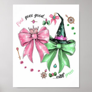 Roze gaat goed met groene grappige Halloween-heks Poster