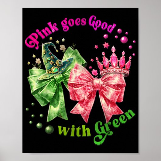 Roze gaat goed met groene grappige Halloween-heks Poster (Voorkant)