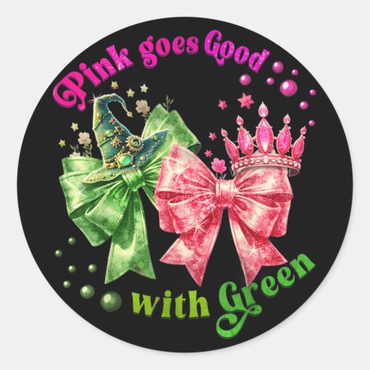 Roze gaat goed met groene grappige Halloween-heks Ronde Sticker (Voorkant)